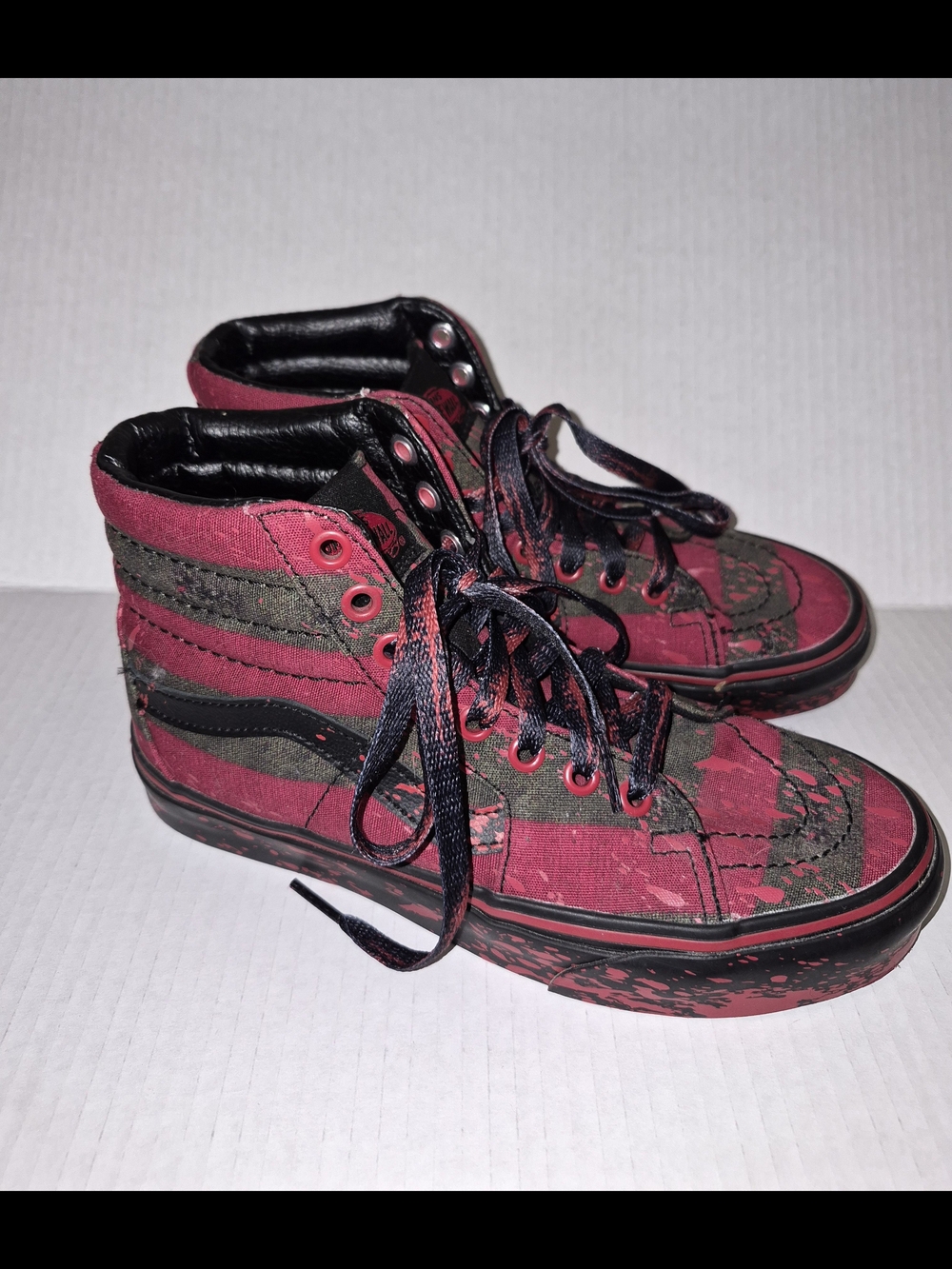 Horror Vans High Top Sneakers in Red and Black nightmare on elm street